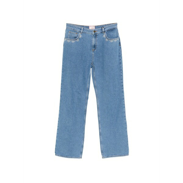 ペニー黒いこと レディース ジーンズズボン下 ボトムス Shell-embroidered straight-leg jeans Blue