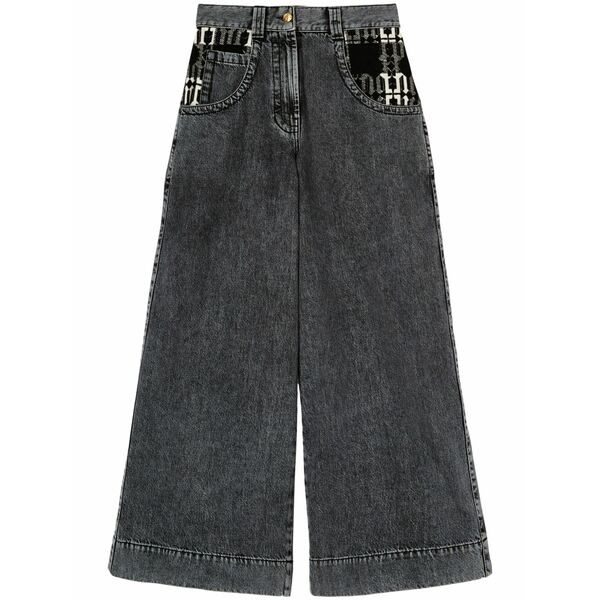 パーム・エンジェルス レディース ジーンズズボン下 ボトムス Monogram-pattern wide-leg jeans  Grey