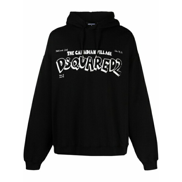 ディースクエアード メンズ パーカー・スウェットシャツ アウター Logo-print cotton hoodie Black