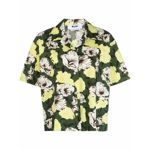 エムエスジイエム レディース プルオーバー トップス Floral-print short-sleeve shirt Green