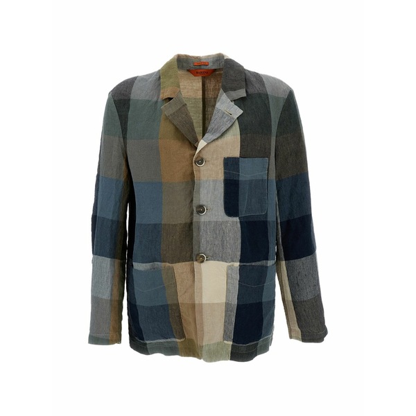 バレナ メンズ 上衣＆上衣 アウター Checkered patch-pocket jacket Neutrals