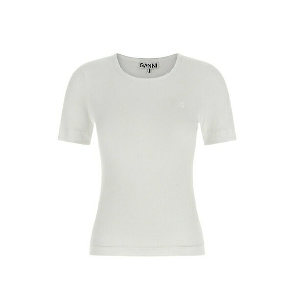 ガニー レディース ティーシャツ トップス Ribbed logo-embroidered t-shirt White