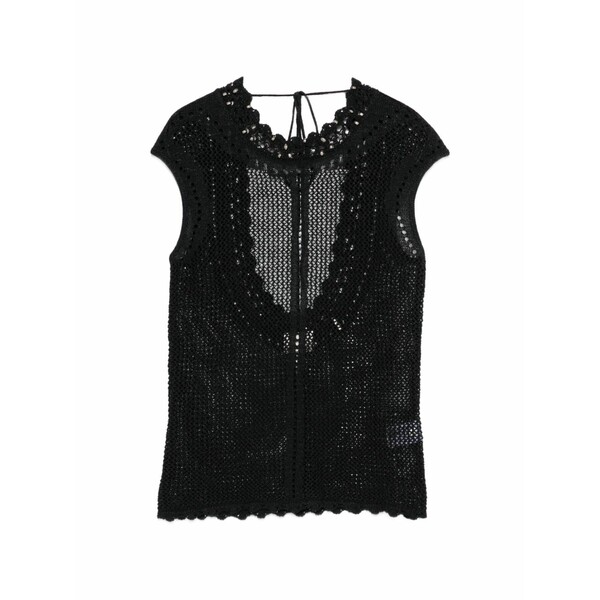 イザ呼びりん マラン レディース カットソー トップス Scalloped openwork top Black