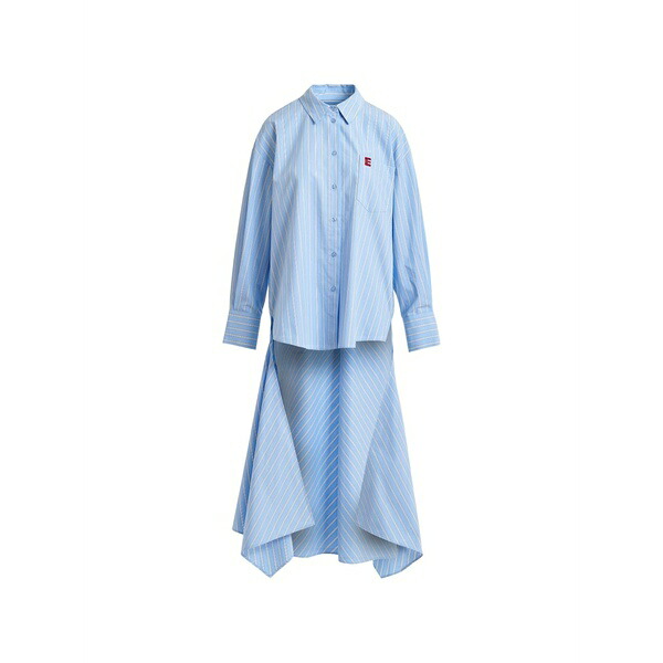 エッセンシャルアントワープ レディース プルオーバー トップス Striped asymmetrical-hem shirt Blue
