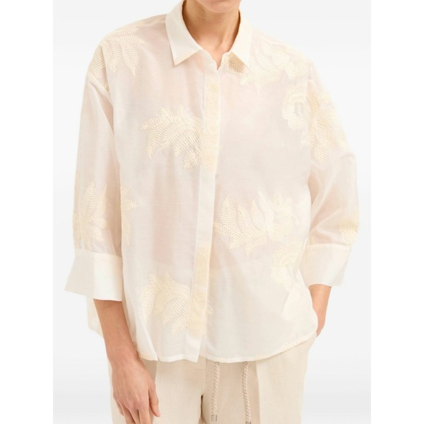 ビアンカランシア レディース プルオーバー トップス Leaf-embroidered semi-sheer shirt Neutrals