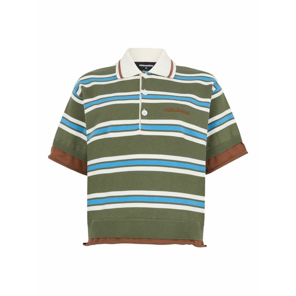 ディースクエアード レディース スポーツシャツ トップス Striped knit polo shirt Green
