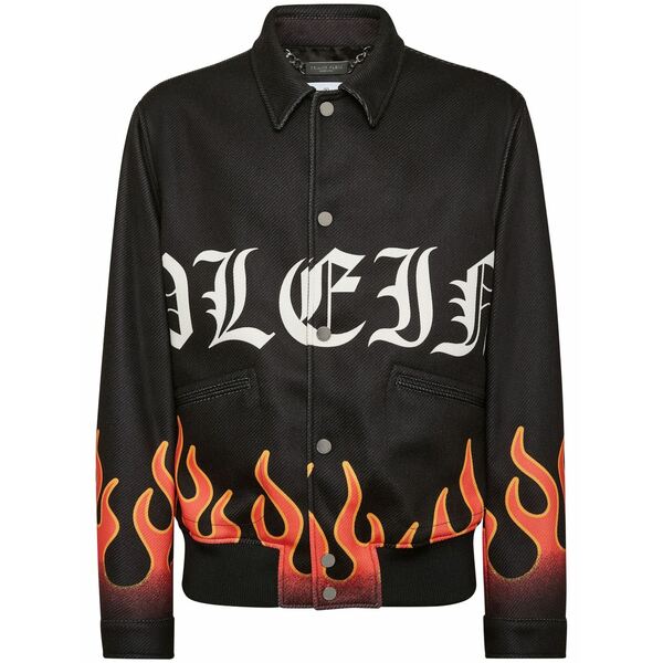 フィリップ飾り気のない メンズ 上衣＆上衣 アウター Flame-print bomber jacket  Black