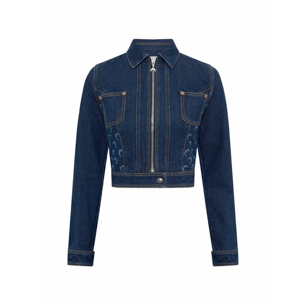 米国海兵隊員 独居室 レディース 上衣＆上衣 アウター Moon-print cropped denim jacket Blue