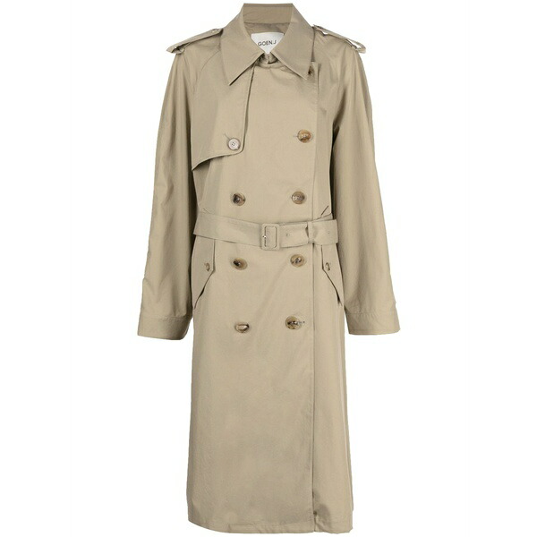 ゴエンジェイ レディース 厚地の外套 アウター Contrast-panel double-breasted trench coat  Brown
