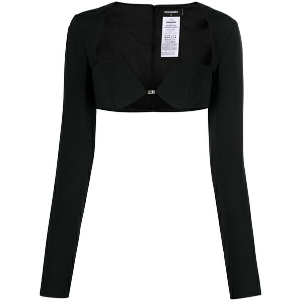 ディースクエアード レディース Tシャツ トップス Long-sleeved cropped top Black｜asty