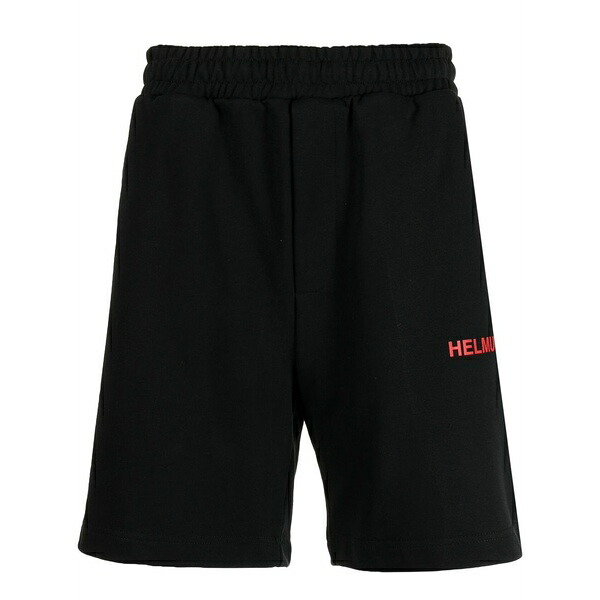 ヘルムート 言葉づかい メンズ 心地好いズボン下 ボトムス Logo-print cotton shorts Black