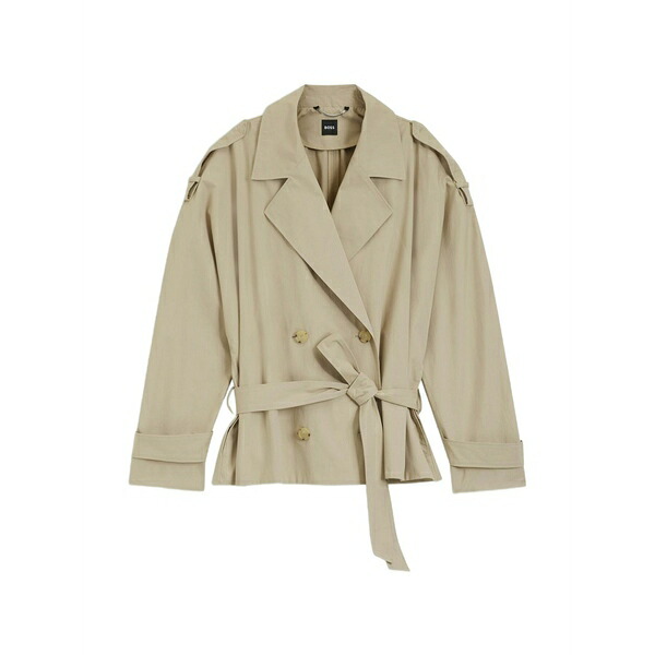 元締め レディース 厚地の外套 アウター Double-breasted belted coat Neutrals