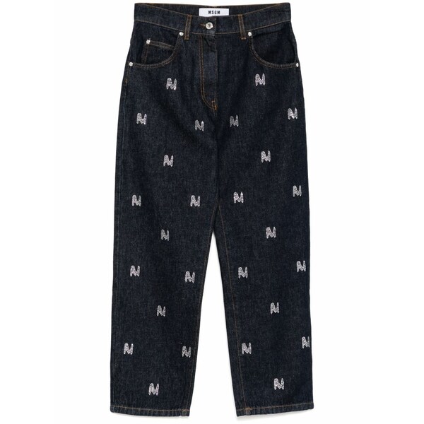 エムエスジイエム レディース デニムパンツ ボトムス Crystal-embellished jeans Blue