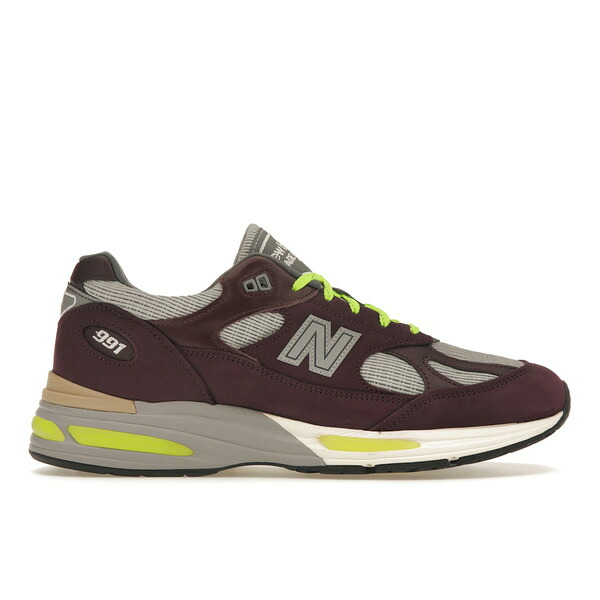 New Balance ニューバランス メンズ スニーカー 【New Balance 991v2 MiUK Patta Pickled Beet】 サイズ US_9(27.0cm) Pickled Beet/Safety Yellow/Winetasting｜asty