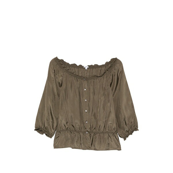 アスペジ レディース プルオーバー トップス Ruffled button blouse  Green