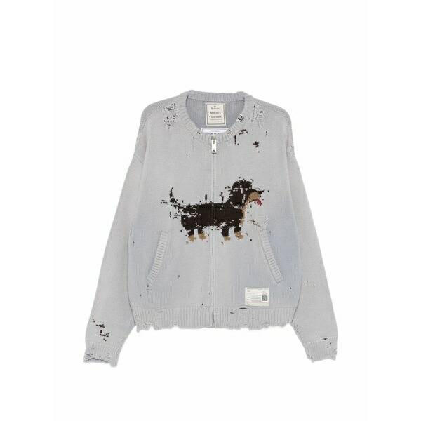 ミハラヤスヒロ メンズ ジレー アウター Dog-jacquard distressed cardigan Grey
