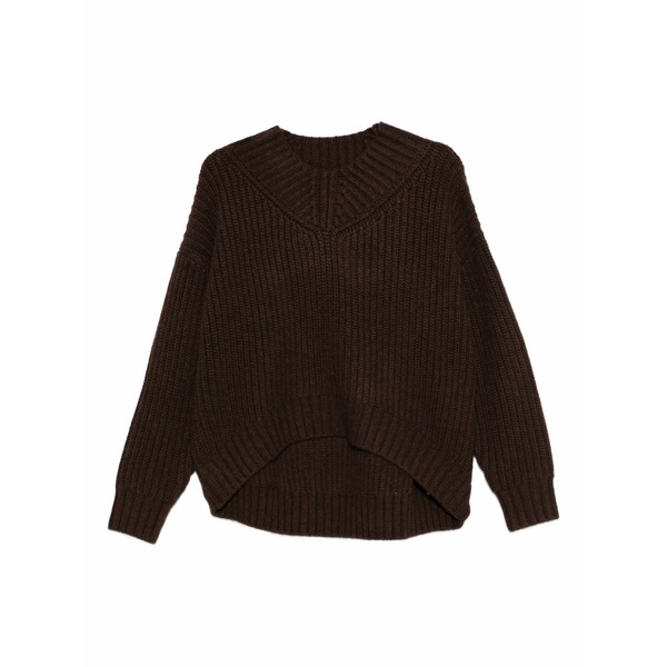 ステゥド レディース 編み物\u0026スウェーター アウター Ribbed v-neck sweater Brown