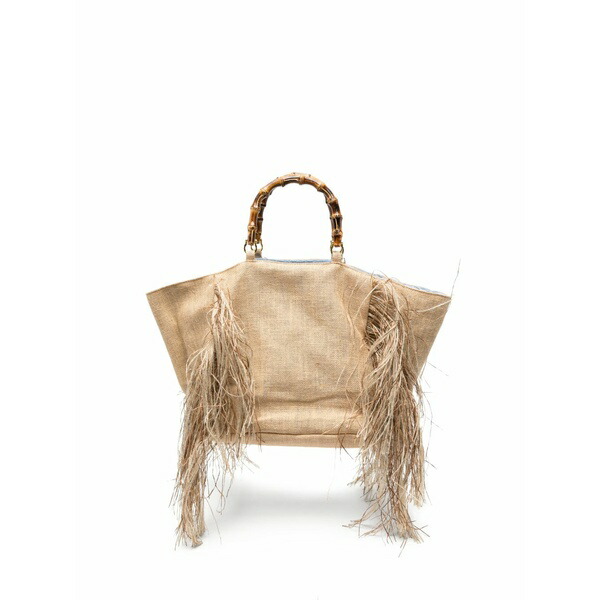 ラ ミラネーザ レディース トートバッグ 御徒面子 Large sharon fringe-detail bamboo-handle tote bag Neutrals