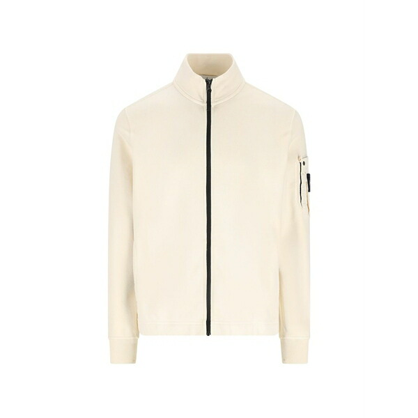 ストーンアイランド メンズ パーカー・スウェットシャツ アウター Zip-up logo-patch sweater Neutrals