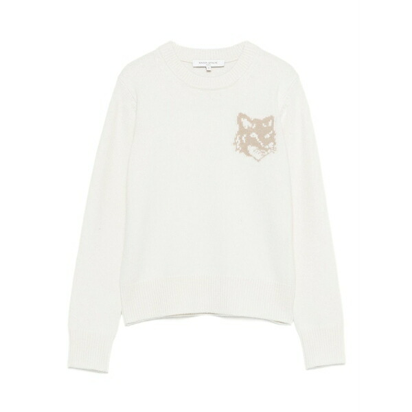 住み家 稲荷 レディース 編み物\u0026プルオーバー アウター Fox-motif merino-wool sweater White