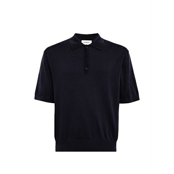 ラネウス メンズ スポーツシャツ トップス Short-sleeve knitted polo shirt Blue