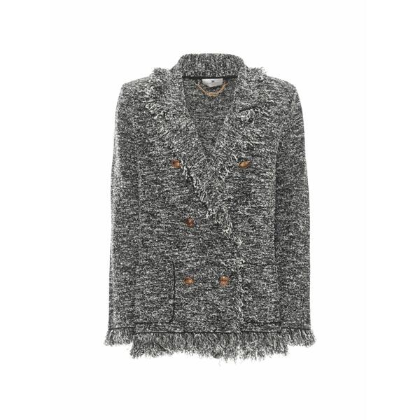 エリザベスフランキ レディース 上衣＆上衣 アウター Frayed double-breasted blazer Black
