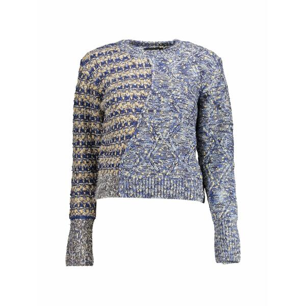 デジグアル レディース 編み物\u0026ティーシャツ アウター Patchwork cable-knit sweater Blue