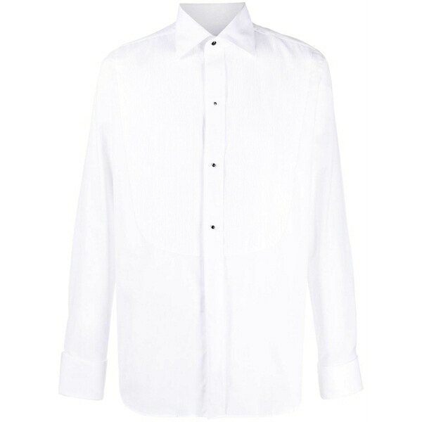 カナーリ メンズ プルオーバー トップス Buttoned long-sleeve tuxedo shirt White