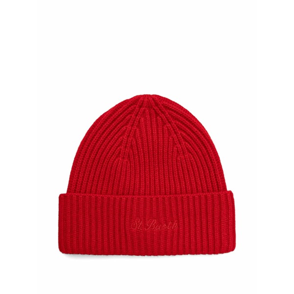 エムシーツーセイントバース レディース 鳥打ち帽 付属物 Moss ribbed-knit embroidered beanie hat Red