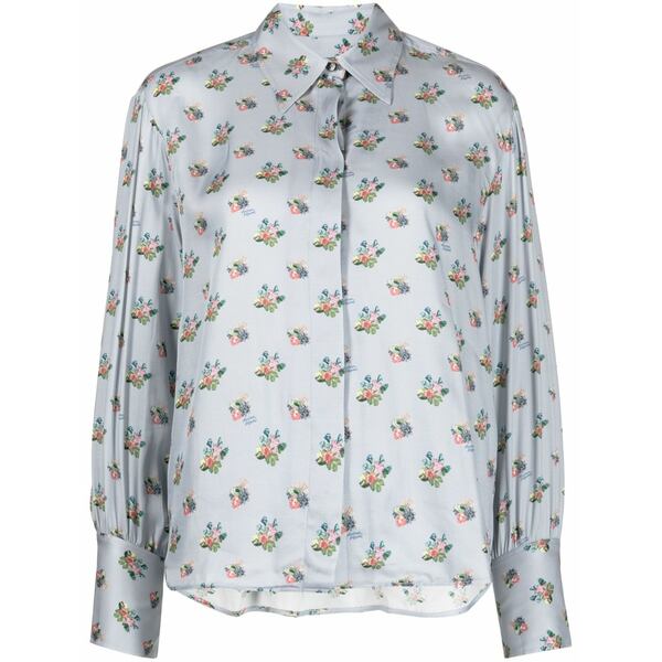 棲み家 狐狸 レディース プルオーバー トップス Floral-print twill shirt Blue