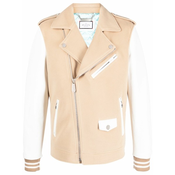 フィリップ飾り気の無い メンズ 上衣＆上衣 アウター Leather biker jacket Neutrals