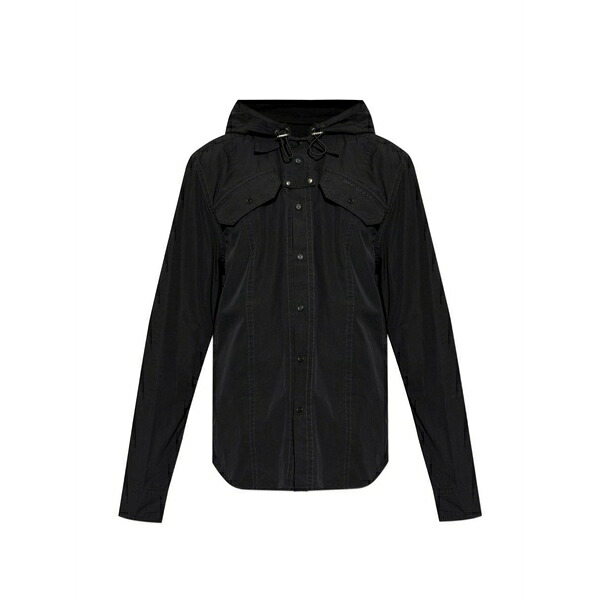 象牙色 メンズ プルオーバー トップス Hooded chest-pocket shirt Black