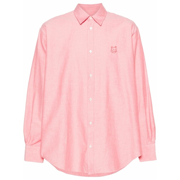 住み家 稲荷 メンズ プルオーバー トップス Contour fox head-embroidery cotton shirt Pink