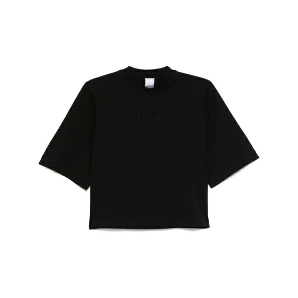 ピンコ レディース Tシャツ トップス Embroidered-logo t-shirt Black|asty