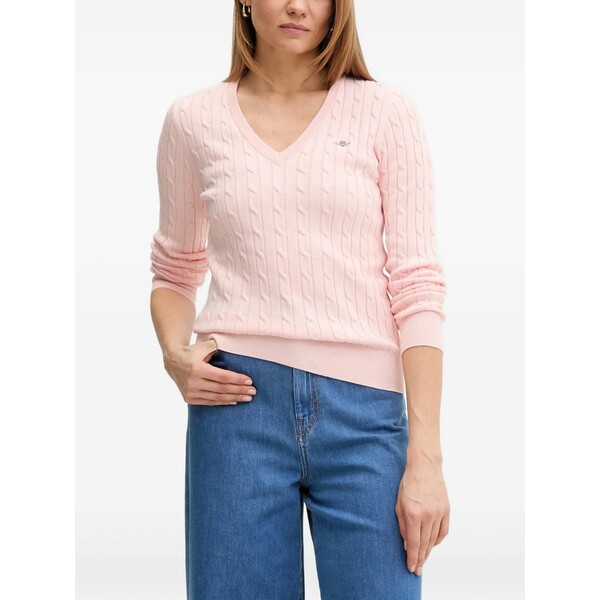 ガント レディース 編み物\u0026ティーシャツ アウター Cable-knit v-neck knitwear Pink