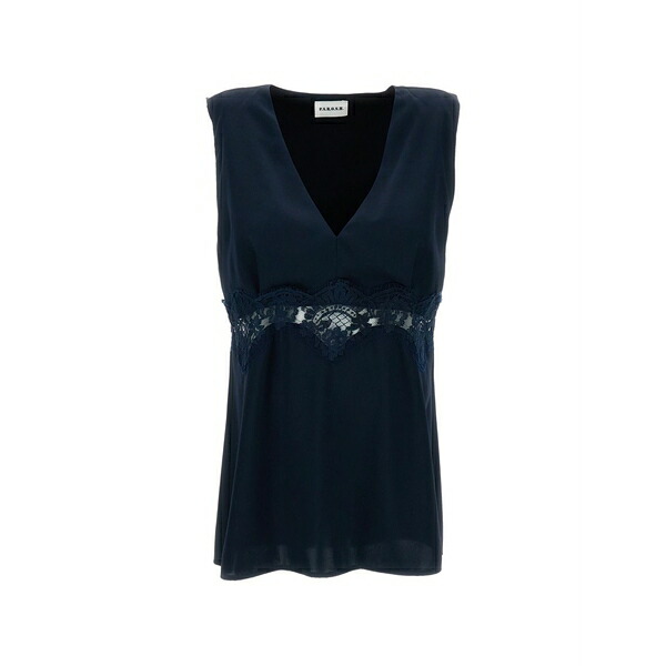 パロッシュ レディース カットソー トップス Lace-trim v-neck top Blue