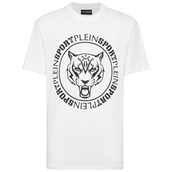 飾り気のない運動競技 メンズ ティーシャツ トップス Tiger-print cotton t-shirt White