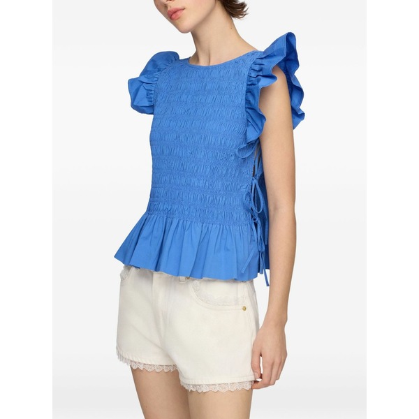 ガニー レディース プルオーバー トップス Ruffled-sleeve smocked blouse Blue
