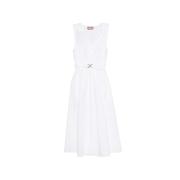 ツイン仕掛ける レディース 衣装 トップス  v-neck belted MIDI dress White