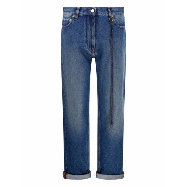 暗然たる運動場 レディース ジーンズズボン下 ボトムス Strap-embellished straight-leg jeans Blue