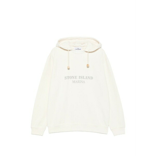 ストーンアイランド メンズ パーカー・スウェットシャツ アウター Marina logo-print hoodie White