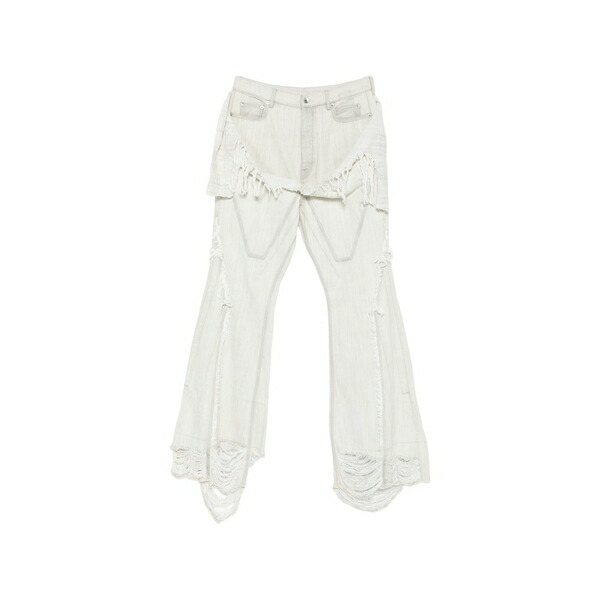 リックオウエンス メンズ デニムパンツ ボトムス Fringed distressed button-fastening jeans White|asty