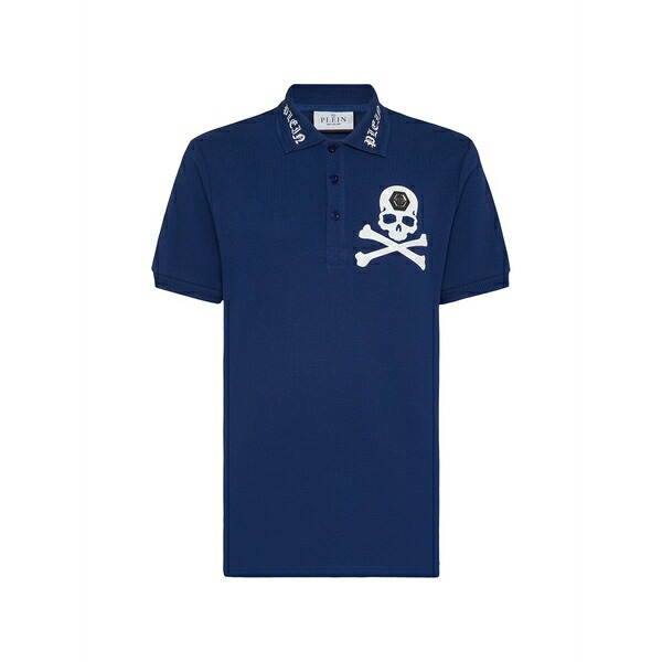 フィリップ飾り気の無い メンズ スポーツシャツ トップス Skull-motif embroidered polo shirt Blue