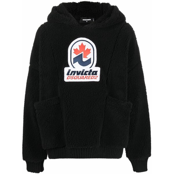 ディースクエアード メンズ パーカー・スウェットシャツ アウター Logo-patch fleece hoodie Black