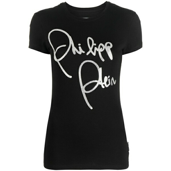 フィリップ飾り気の無い レディース プルオーバー トップス Logo-print cotton t-shirt Black