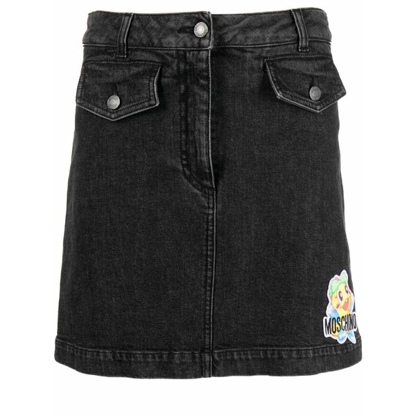 モスキーノ レディース スコート ボトムス Cartoon-embroidered a-line denim skirt Black