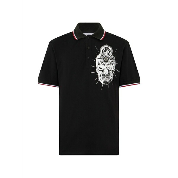 フィリップ飾り気のない メンズ スポーツシャツ トップス Skull-tattoo polo shirt Black