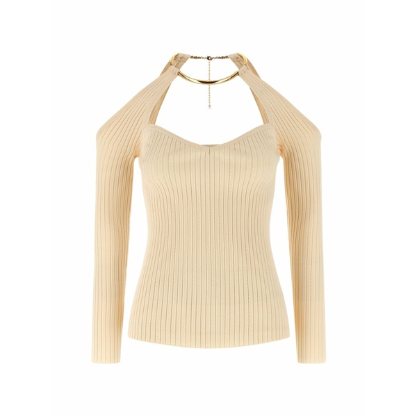 エリザベスフランキ レディース 編み物\u0026ティーシャツ アウター Jewel-detail openwork-knit top Neutrals