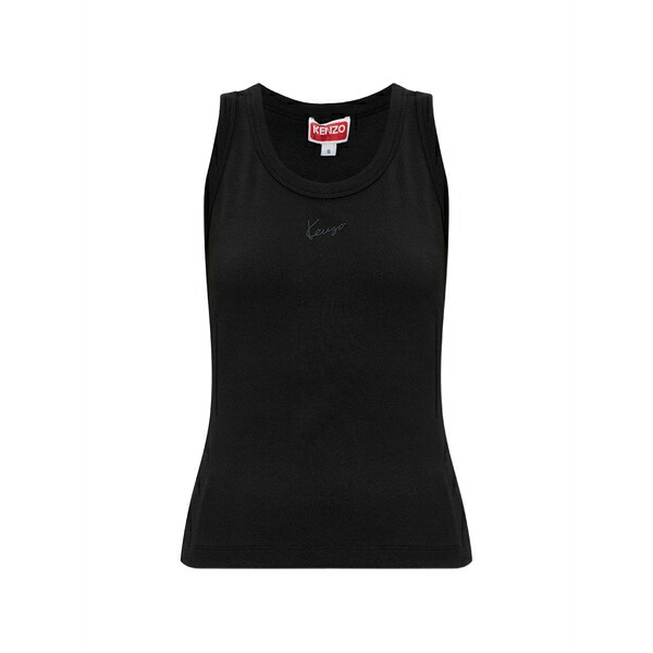 ケンゾー レディース カットソー トップス Signature logo-embroidered ribbed cotton top Black