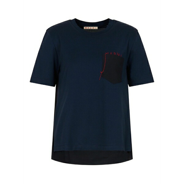 マルニ レディース Tシャツ トップス Embroidered-logo pocket t-shirt Blue|asty